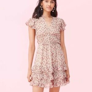 REBECCA TAYLOR Pink Ruffle Floral Mini Boho Dress Size 4